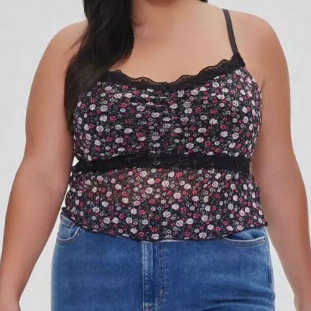Forever 21 plus sheer crop floral pattern cami size 2x
